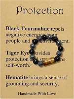 yfstyle Tiger Eye Healing Crystal Ring for Women Men - Natural Stone Anxiety Relief Protection Stretch Jewelry Gift