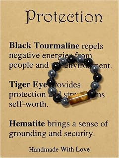 yfstyle Tiger Eye Healing Crystal Ring for Women Men - Natural Stone Anxiety Relief Protection Stretch Jewelry Gift