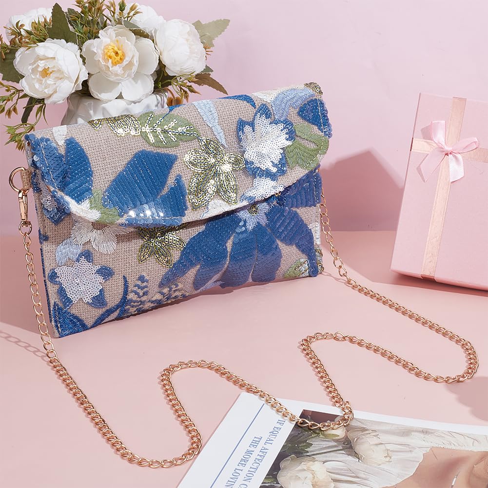 FREEBLOSS Clutch Geldbörse Für Damen Bestickte Florale Abendclutch Für Hochzeitsfeiern Bestickte Pailletten Perlen Umhängetasche Mit Goldener Kette (Musterposition Nicht Fixiert)