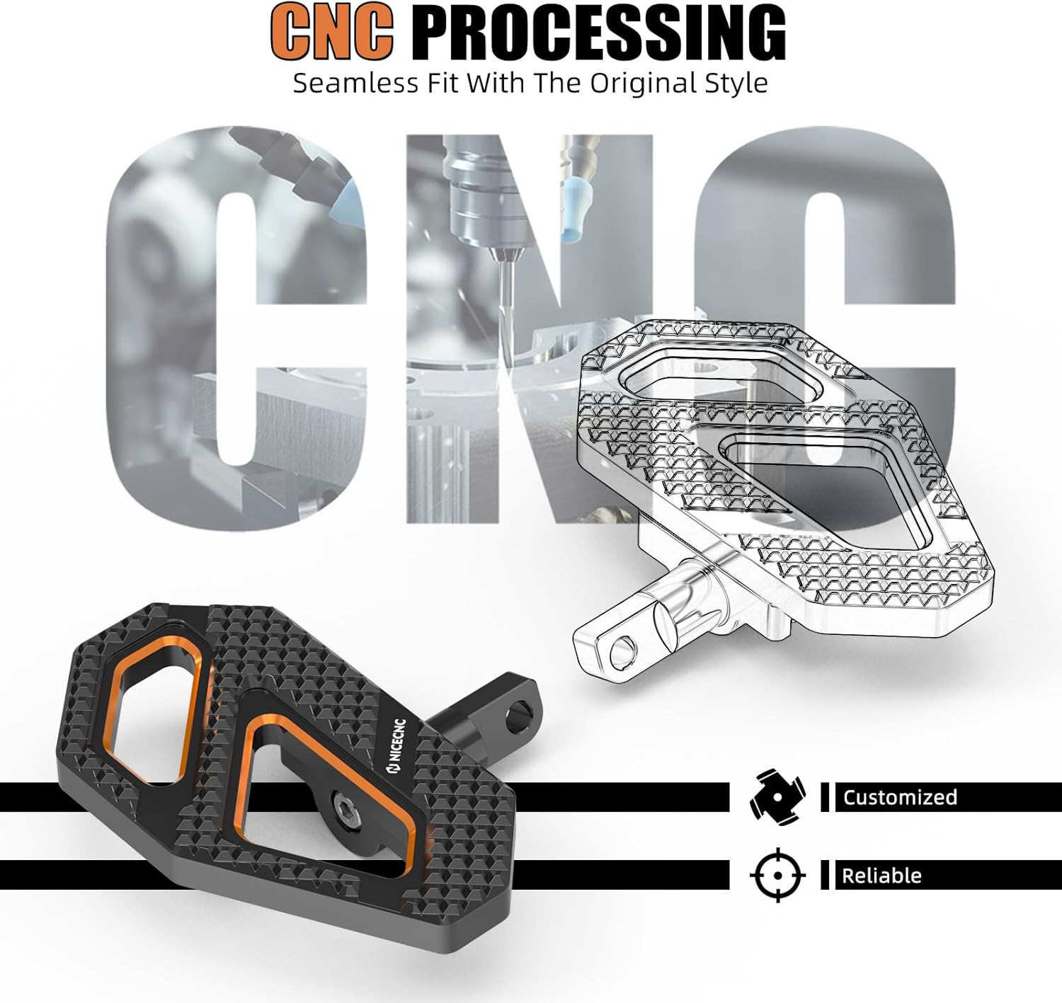 NICECNC Orange Rear Enlarged Passenger Footboard Aluminum Foot Pegs Compatible with Harley Road King Special FLHRXS 2017-2024, Replacement for 50208-04, See Fitments