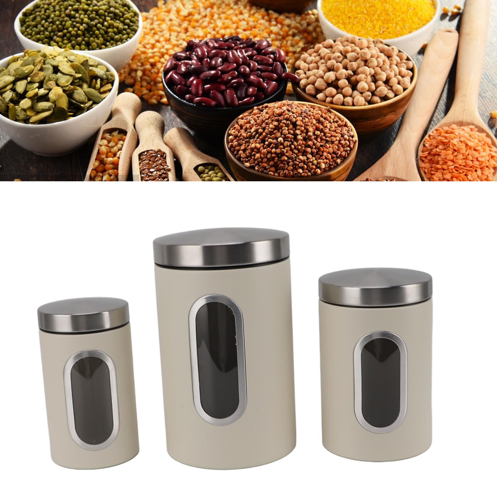 Juego de botes de cocina, recipientes herméticos para almacenar alimentos con tapas, ventana transparente, apilables para ahorrar espacio, para organización de despensa (Beige)