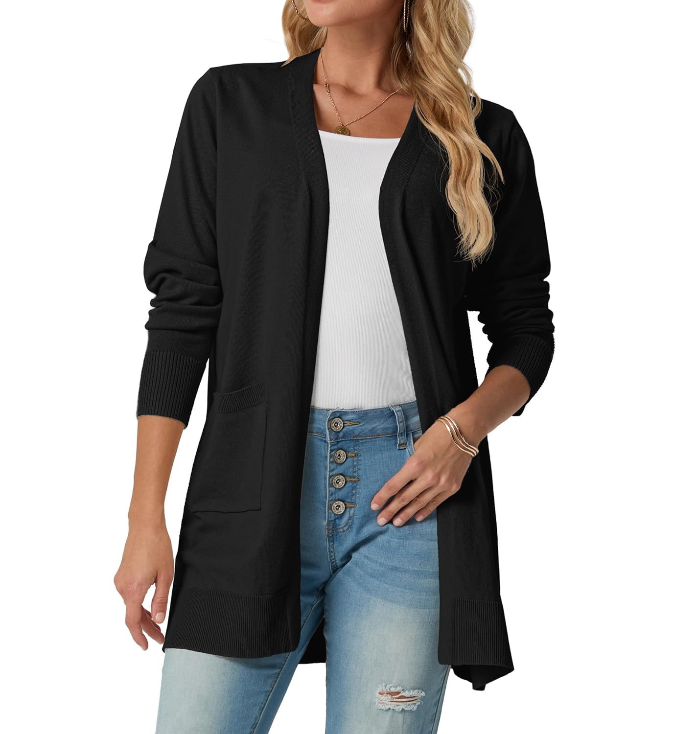 GRECERELLE Womens Lightweight Open Front Casual V-Neck Long Cardigan Sweater with Pockets S-2XL
