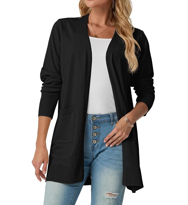GRECERELLE Womens Lightweight Open Front Casual V-Neck Long Cardigan Sweater with Pockets S-2XL