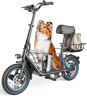 Gyroor Adults Electric Scooter with Large Middle Basket, 550W Motor 19 MPH 20 Mile Distance, Foldable E-Scooter with seat for Pets & Cargo