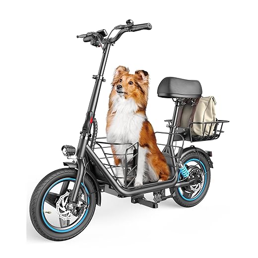 Gyroor Adults Electric Scooter with Large Middle Basket, 550W Motor 18.6 MPH 20 Mile Distance, Foldable E-Scooter with seat for Pets & Cargo