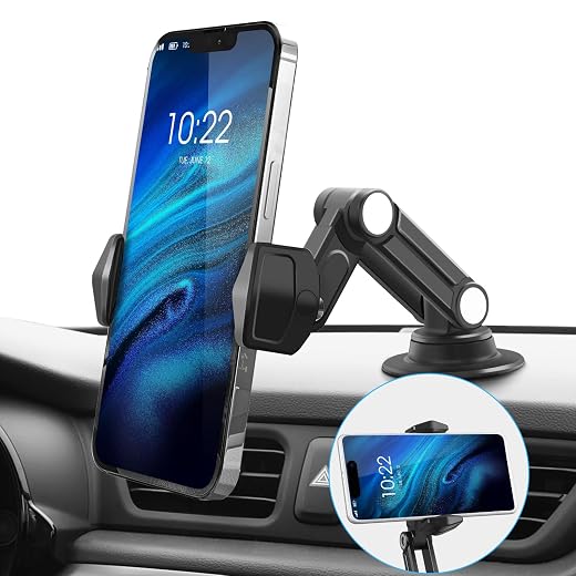 VILLNO Cell Phone Holder for Car Dashboard, 360° Rotating Phone Mount for Car [Metal & No Shaking], Adjustable Car Phone Holders with Universal Long Arm, Compatible with iPhone & All Phones