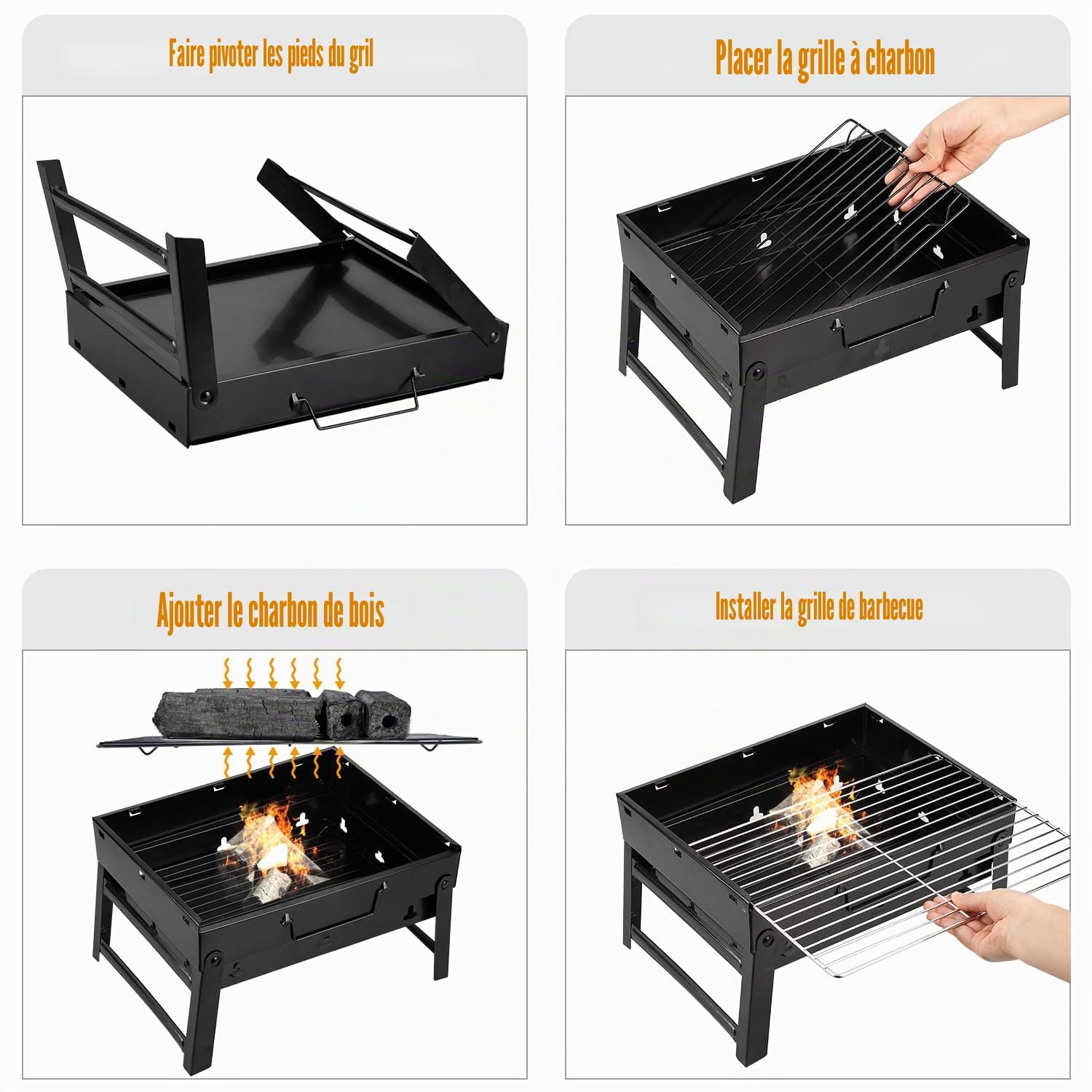 Uten Barbecue Portable Petit Barbecue à Charbon de Table Domestique Pliable Barbecue Grille Inox Barbecue Extérieur Camping Piquenique