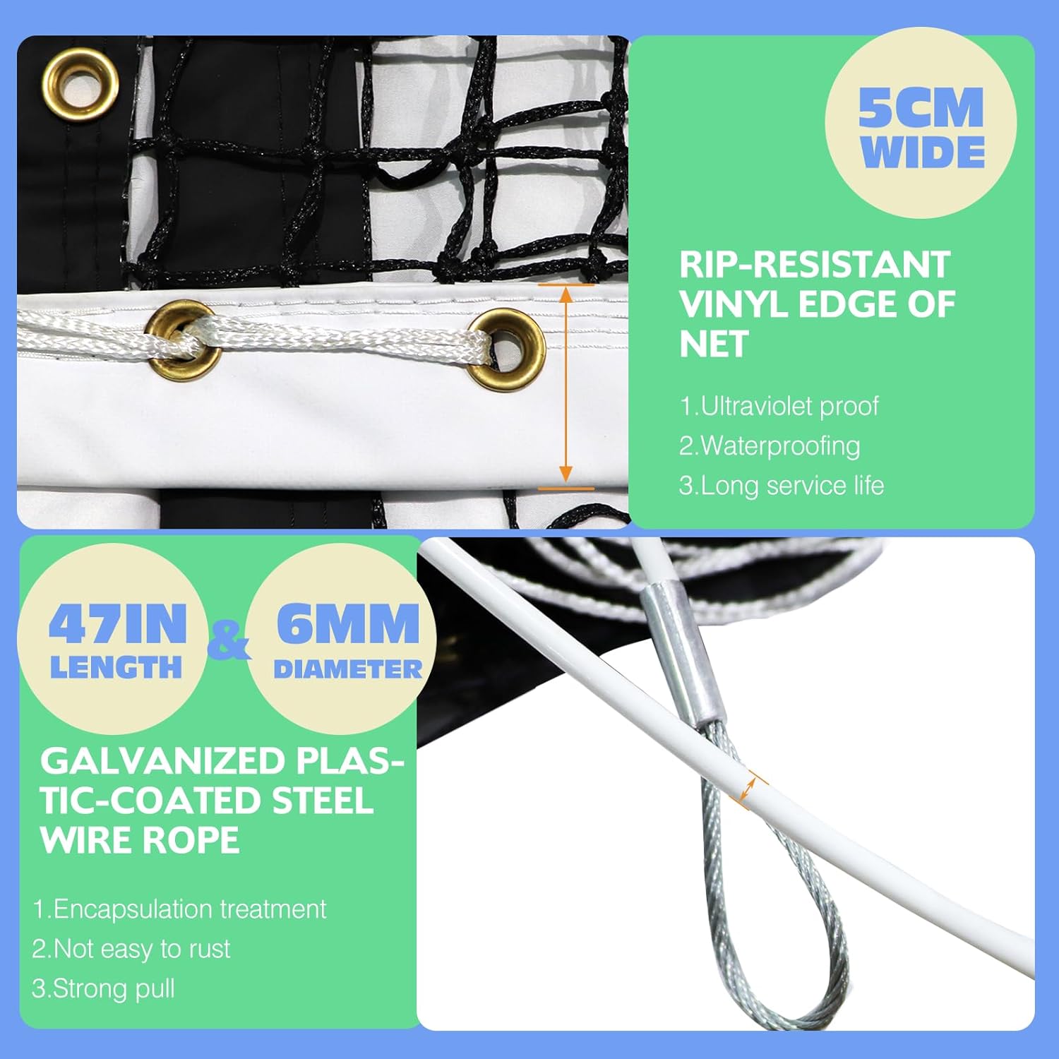 Tennis Net Professional Tennis Court Net 42FT Replacement Nets Heavy Duty Sport Nets with 2 Fiberglass Dowels, Compatible with Outdoor Indoor Standard Courts