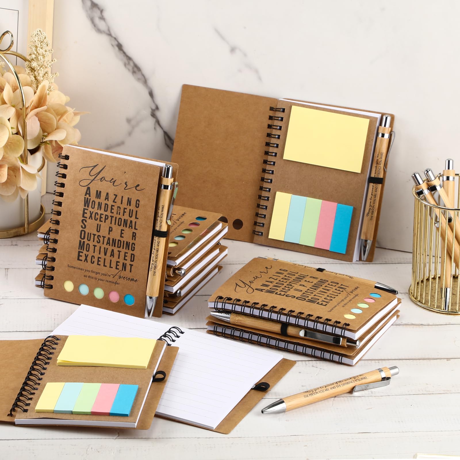Jetec Lot de 12 carnets inspirants en vrac avec stylo et bloc-notes autocollant, cadeau de remerciement pour infirmières, collègues, groupes, enseignants (12 ensembles)