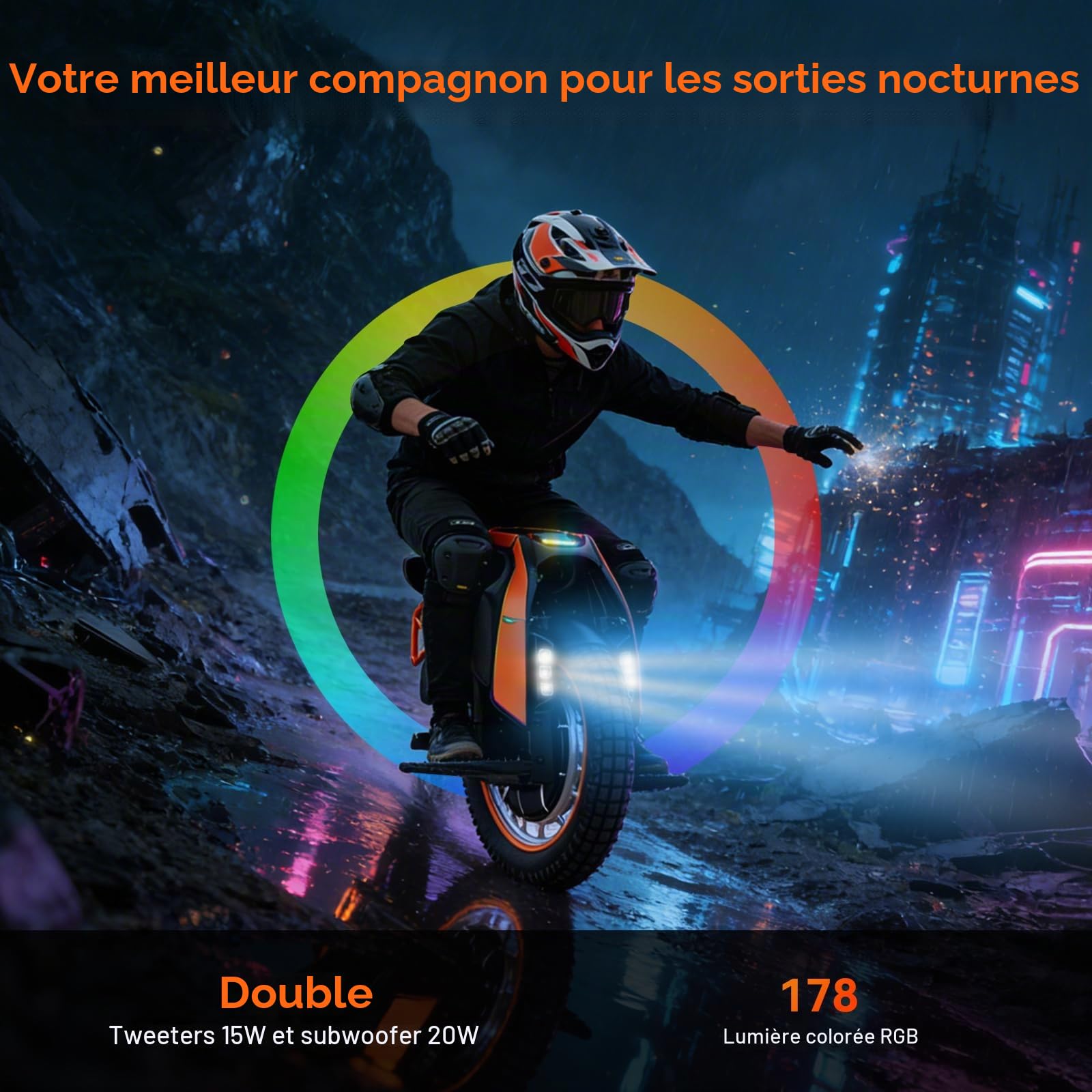 KINGSONG Gyroroue Electrique KS-S19, Adulte,Noire et Orange, Moteur 3500W, Autonomie jusqu'à 150km, bridée 25km/h, Pneu Gonflable 18", Haut-Parleur et Bluetooth