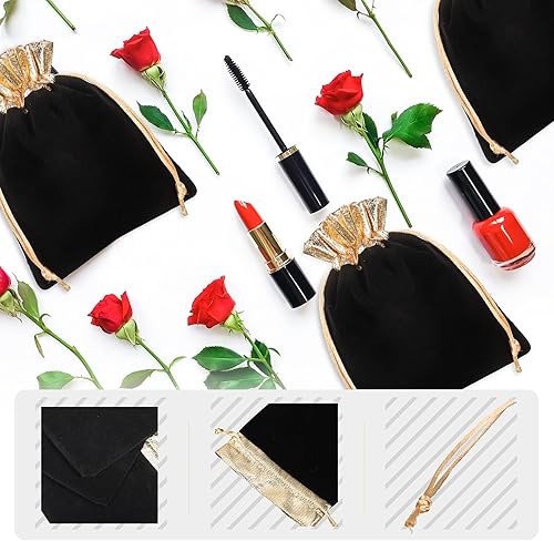 Miniatura 6 de Frienda 30 bolsas de regalo de terciopelo con cordones de 6 x 5 pulgadas, bolsas de joyería con cordón para dulces, bolsitas para recuerdos, bolsa