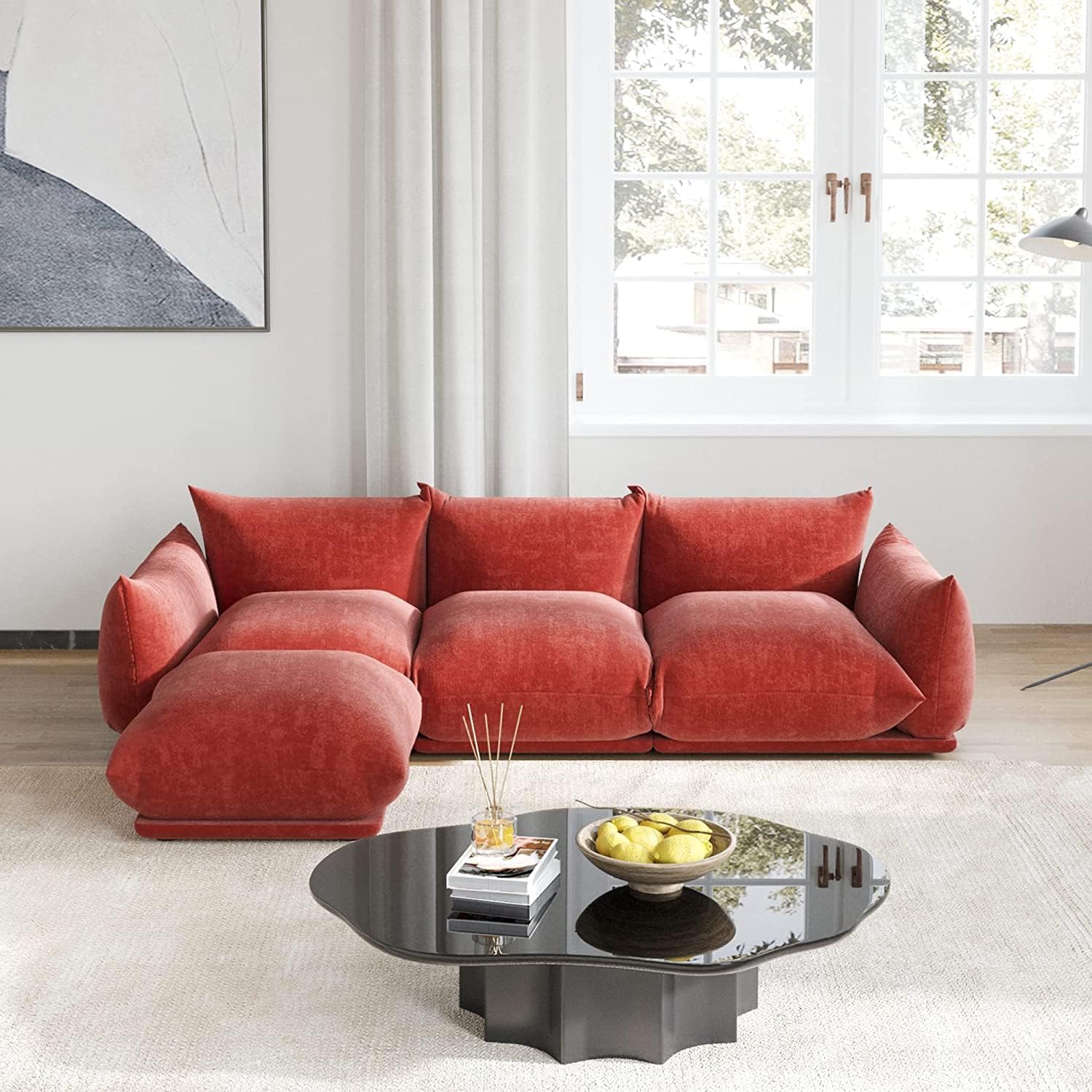 JACH 103" L-Shaped Sectional Sofa, Minimalist Chenille Modular Sofas ...