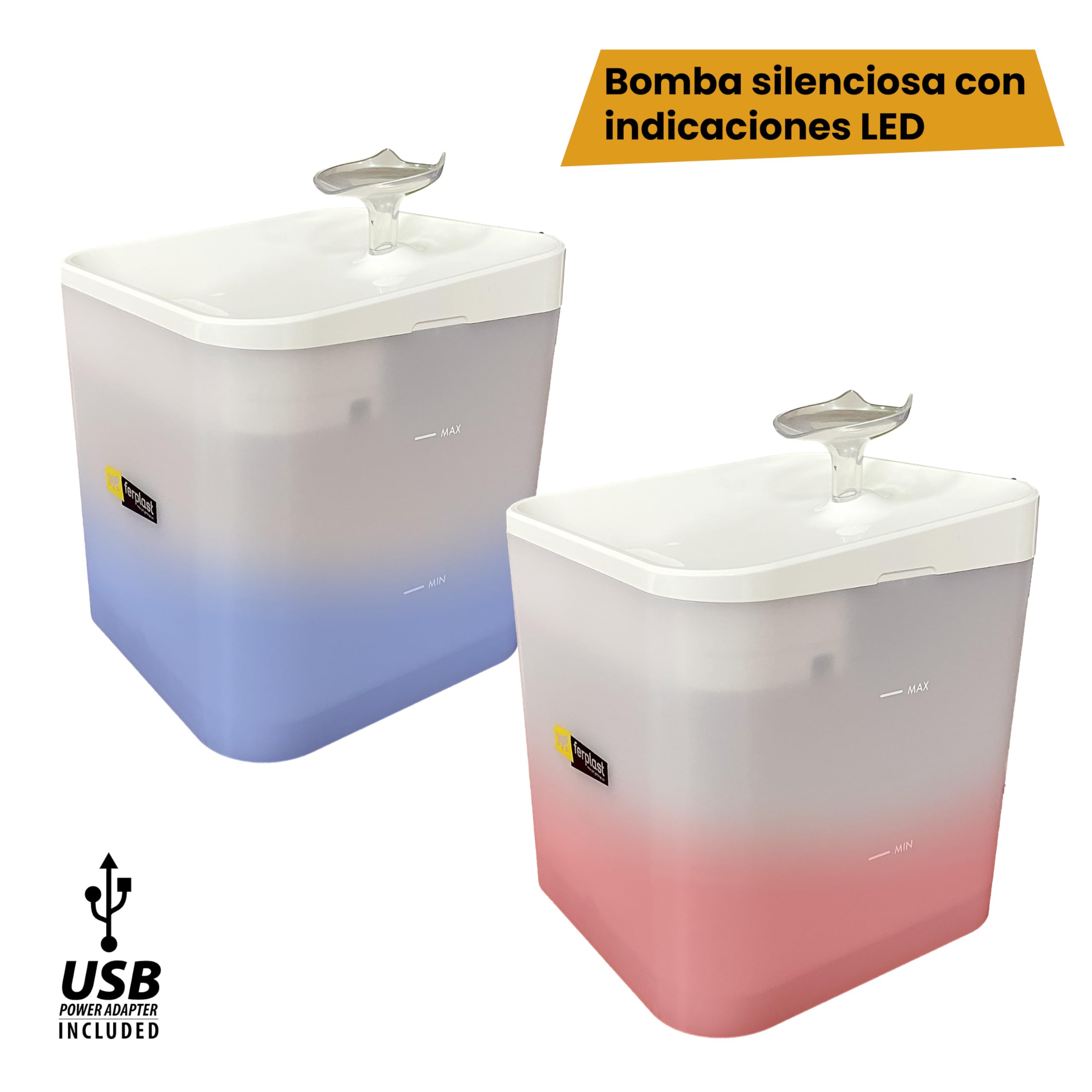 Ferplast Ares Fuente para Gatos y Perros Pequeños, Dispensador de Agua con LED, Capacidad 2 litros, Filtro de Tres Etapas, Fuente de Alimentación Incluida