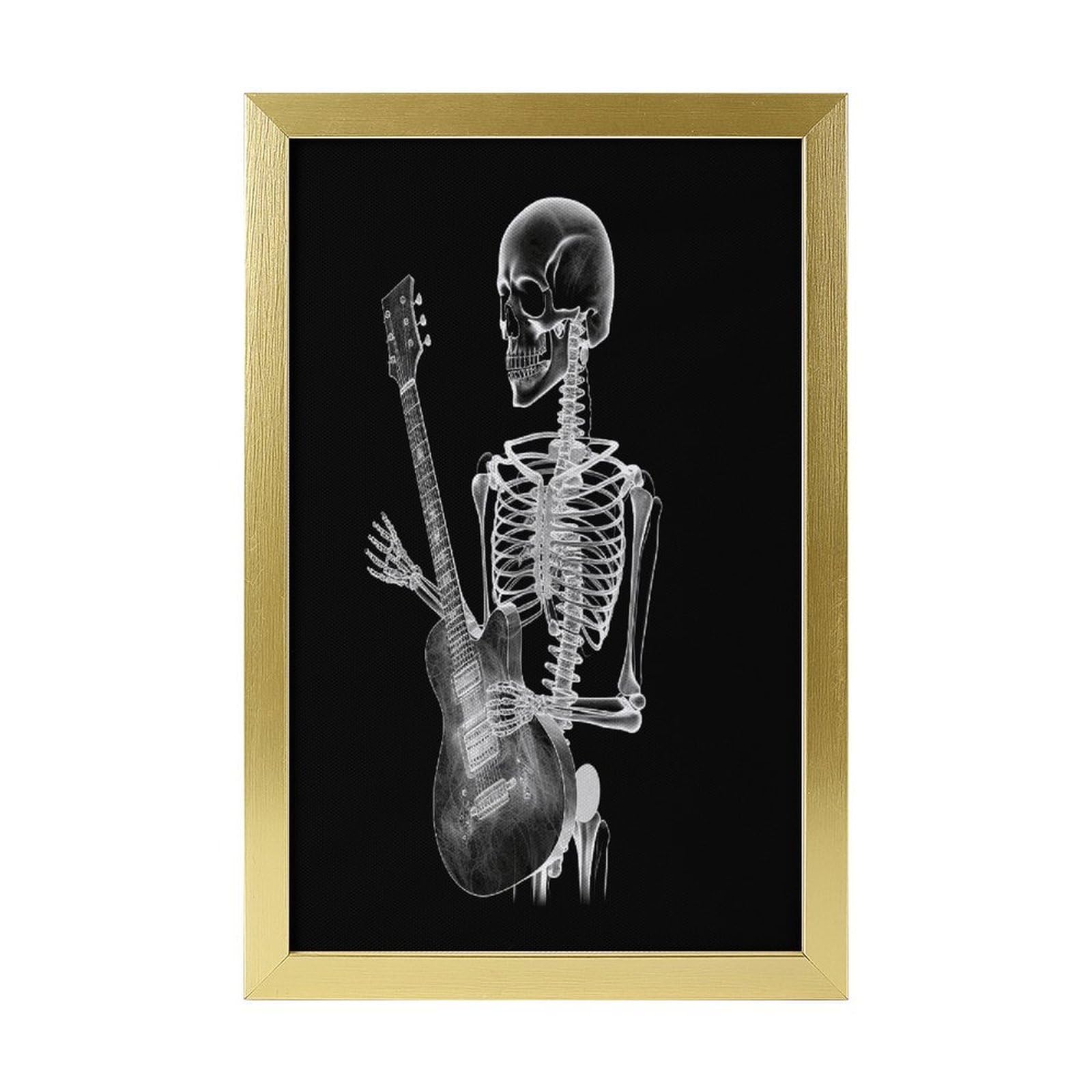 Abstract X-ray Skull Skeleton Playing Guitar Framed Wall Art Canvas Prints Wooden Wall Decor Painting Vintage Artwork Aesthetic Posters Prints for Farmhouse Office Home Decor Art Painting &Gifts