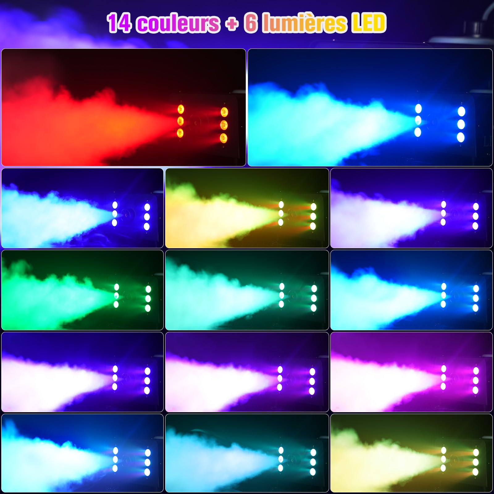 UKing 1500W Machine à Fumée avec 6 LED RGB, Machine à Brouillard de Fête avec Télécommande et Réservoir de 1L, Volume de Brouillard élevé, pour Halloween, Noël et les Mariages