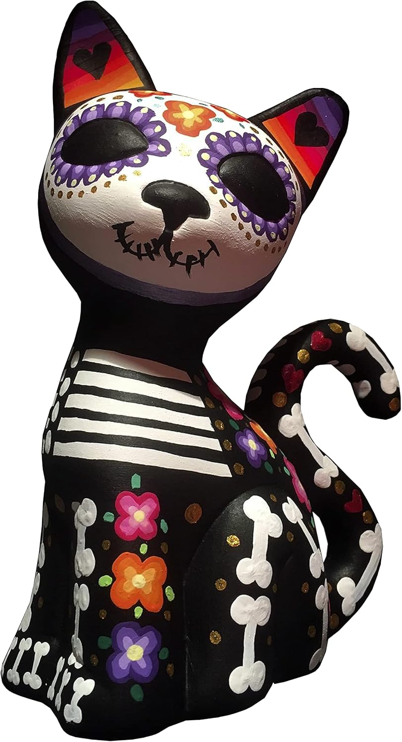 Catrina cat Figurine. Dia de Los Muertos. Ceramic Figure for The Decoration of The Day of The Dead. Pet Memento. Mexican Crafts. Original Gift