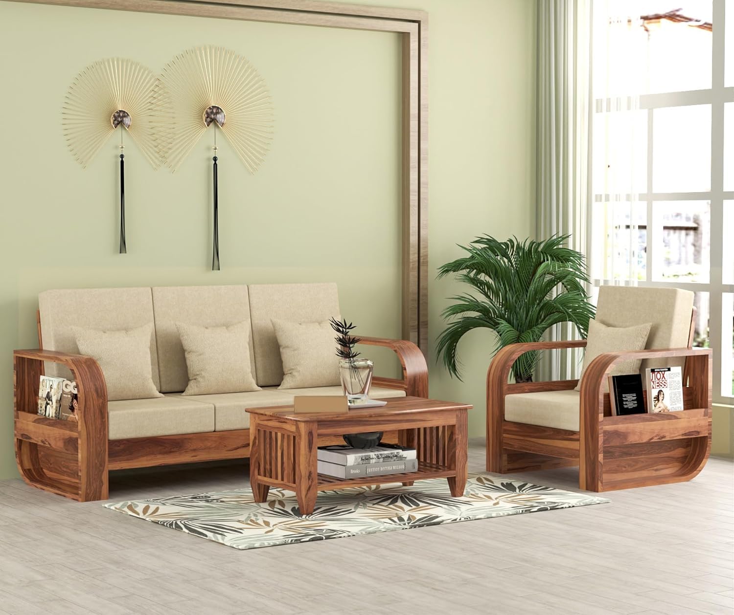 PRIJAMAYA FURNITURE Solid Sheesham Wood 4 Seater Sofa Set for Living Room Furniture | Home & Office Furniture | 3+1 Seater Sofa Sets for Home, Sheesham Wood (Natural Honey Finish, Sofa Set)-picture-39
