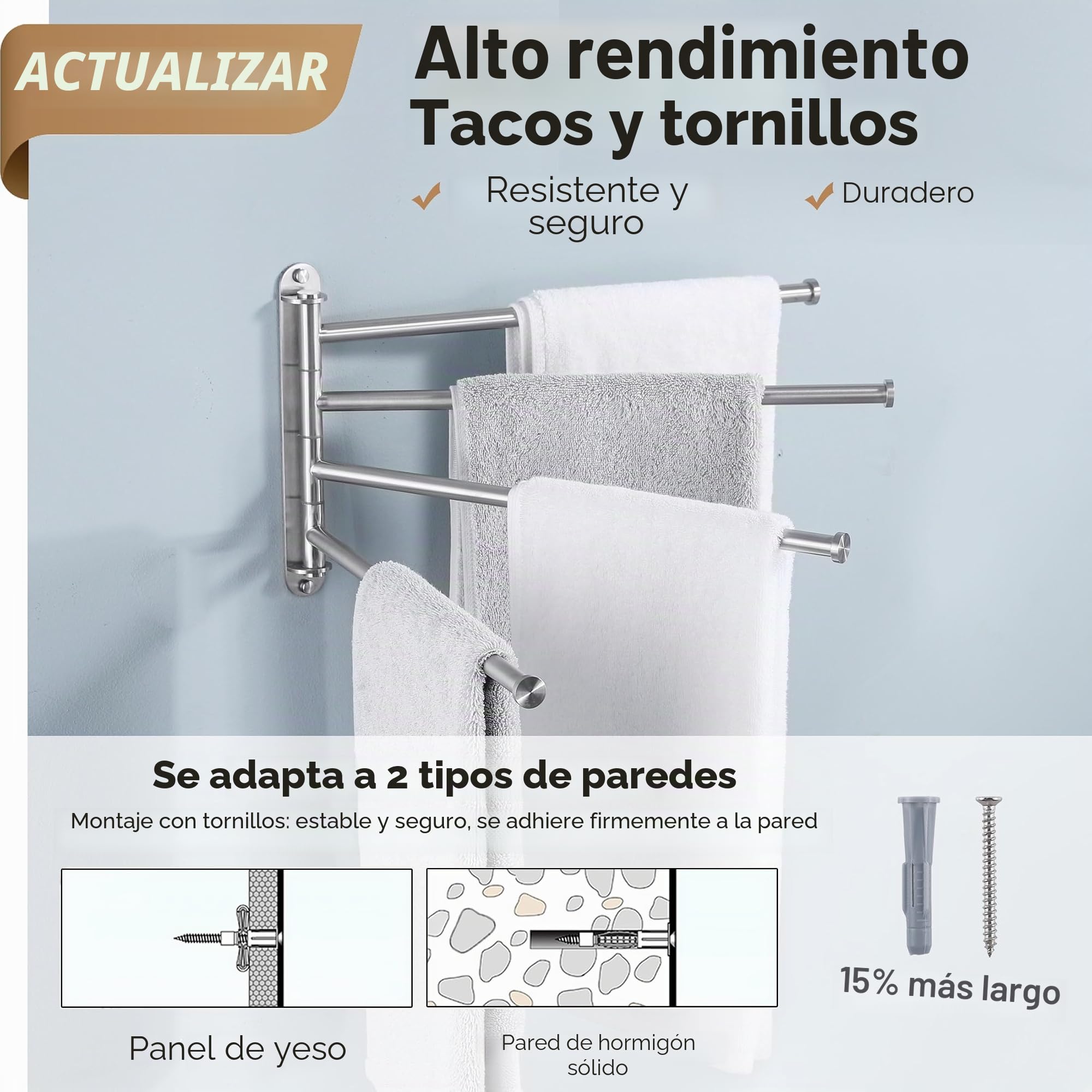 KES Toallero Giratorio 4 Barras Toalleros de Baño Acero Inoxidable SUS304 Toallero Pared 40CM Cepillado, A2103S4L40-2