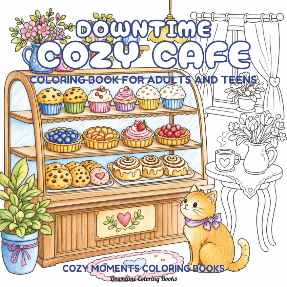 Downtime Cozy Cafe: Coloring Book for Adults and Teens (Cozy Moments Coloring Books)