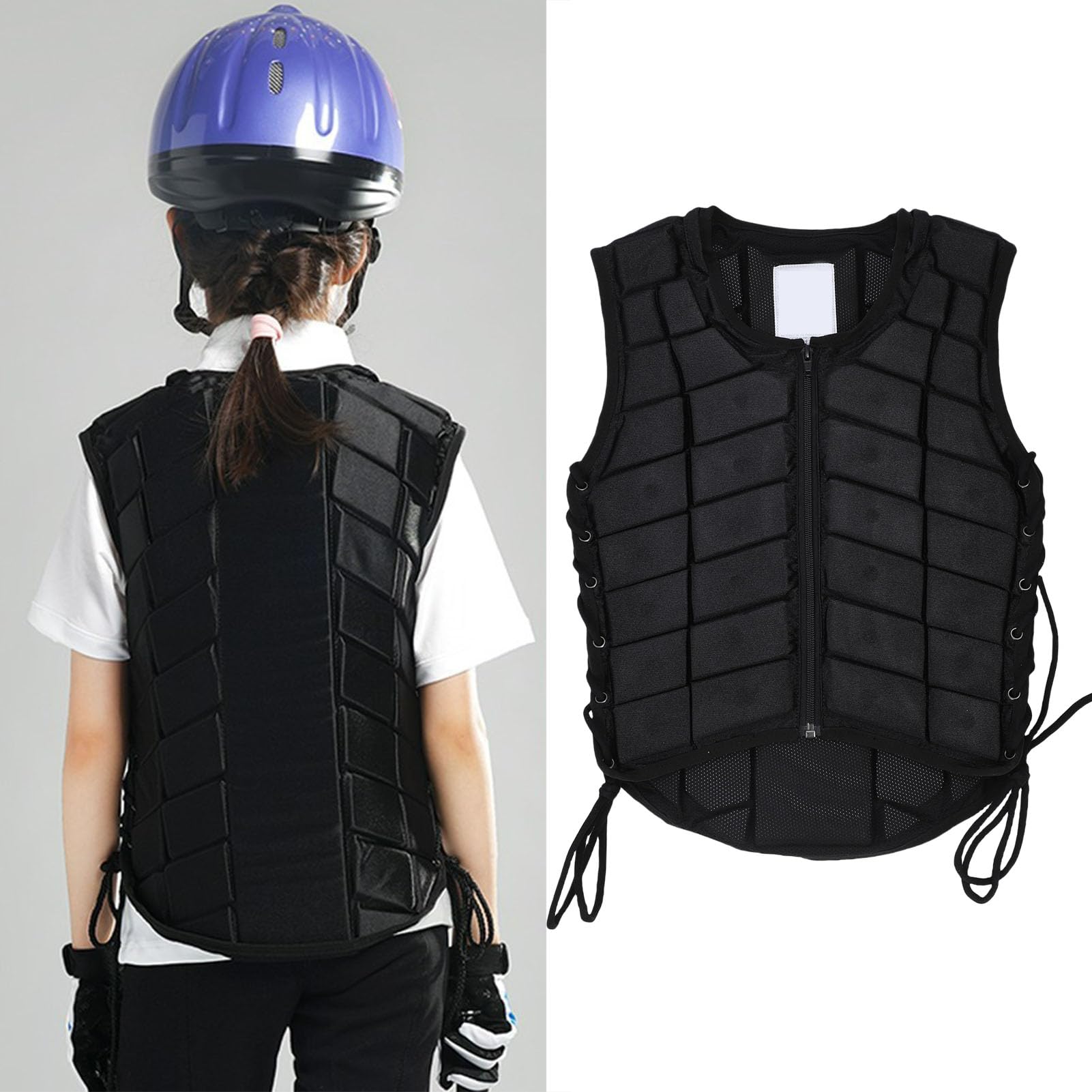 RiToEasysports Gilet d'équitation pour enfants, gilet de protection pour l'équitation, absorption des chocs avec côtés réglables, fermeture éclair, doublure respirante pour garçons et filles