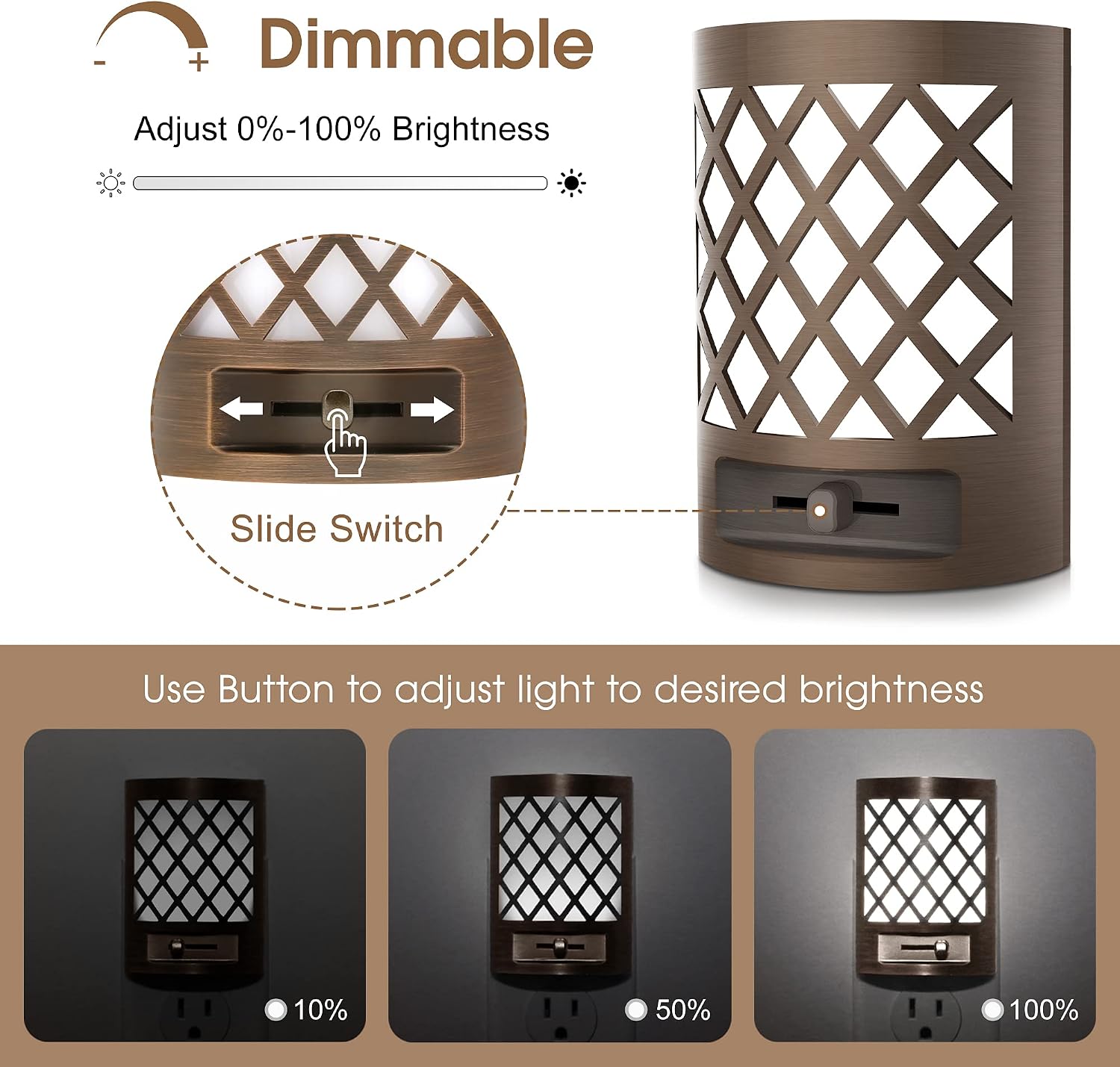 DORESshop LED Plug in Night Light [2 Pack], Night Lights Plug Into Wall, Dusk to Dawn Sensor Night Light, Decorative Night Lights, Adjustable Brightness for Bedroom, Hallway, Stairway, Daylight White