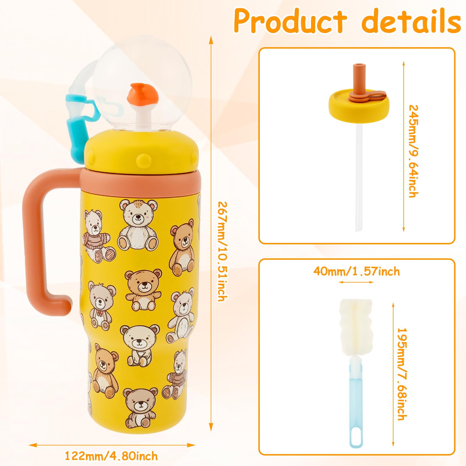 Vaso de acero inoxidable para fuente de ballena, 710 ml, a prueba de fugas, para niños, jóvenes y adultos (amarillo)