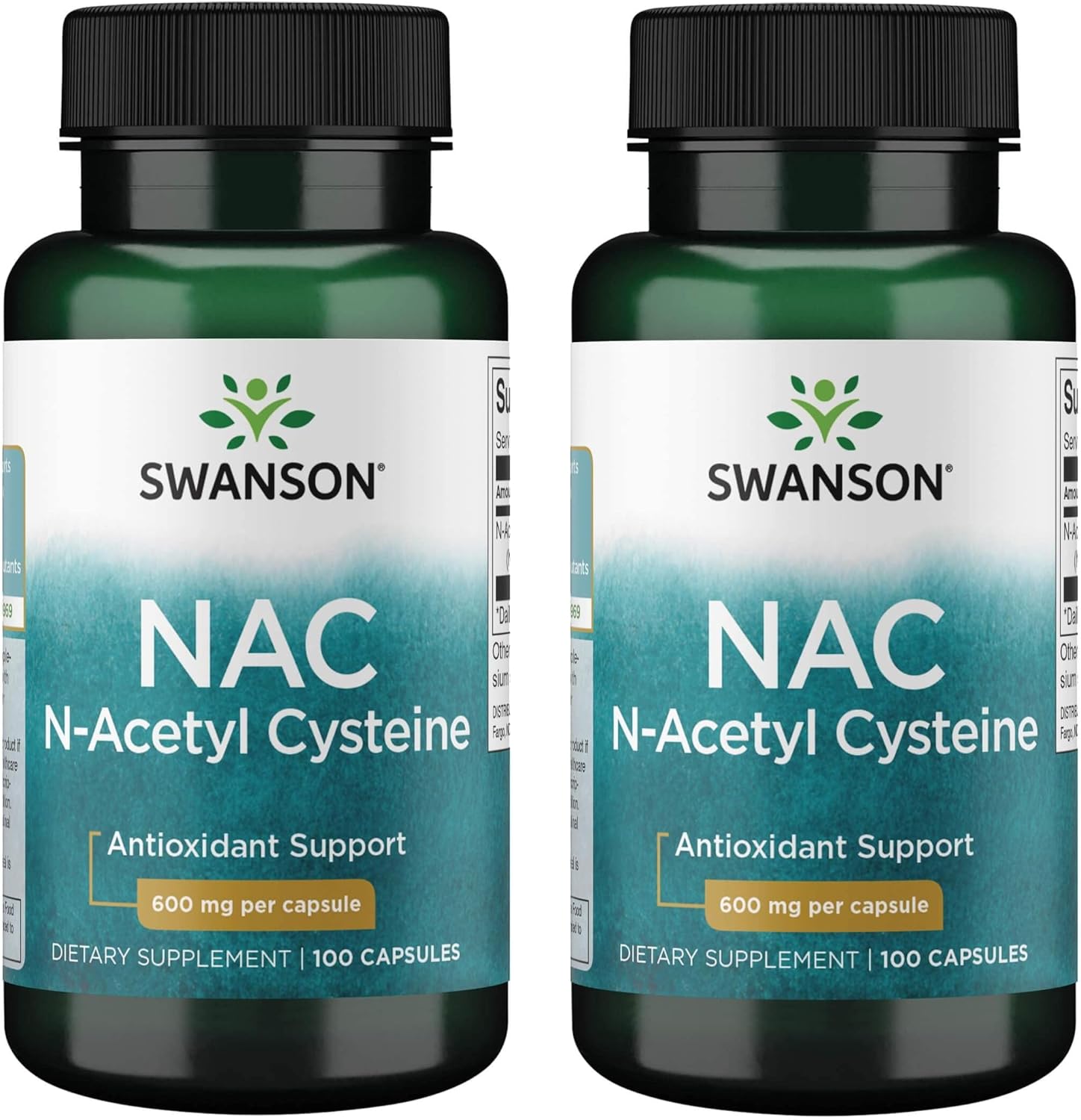 Swanson NAC N-Acetyl Cysteine - 600 mg, 100 Capsules - Antioxidant and Cellular Health Support Supplement 2 Pack