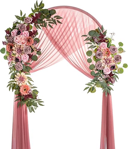 Flores de arco de boda, flores artificiales para decoración, 2 guirnaldas de flores y 1 guirnalda de gasa semitransparente para hermosa decoración