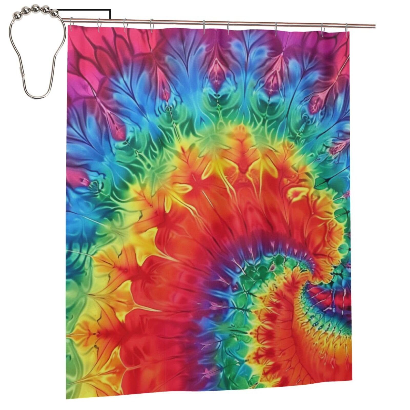 BWWHCCTI Rainbow Tie Dye-Red Printed Shower Curtain With 12 Iron Hooks Opaque Quick Drying Waterproof Shower Curtains Sets For Bathroom 152x183 Cm