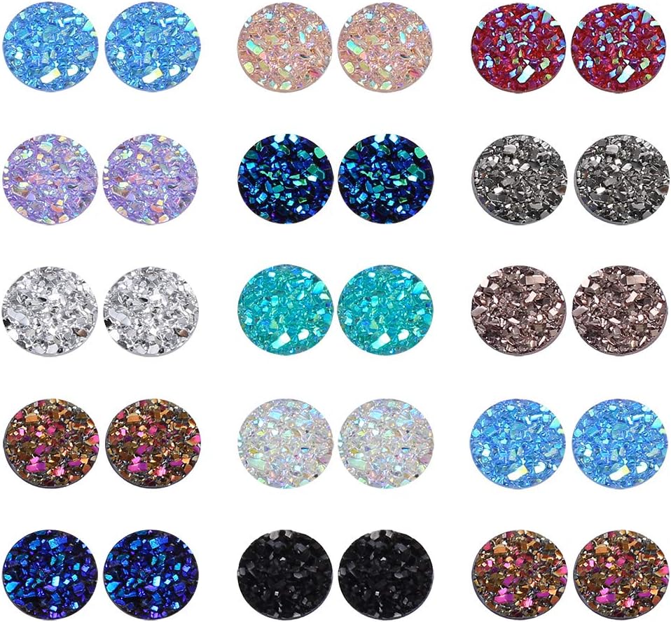 PP OPOUNT 260 Pieces Mixed Shinny Colors Faux Druzy Cabochons, Round Flat Back Dome Cabochons for Jewelry Making, DIY Craft (8mm in Diameter)