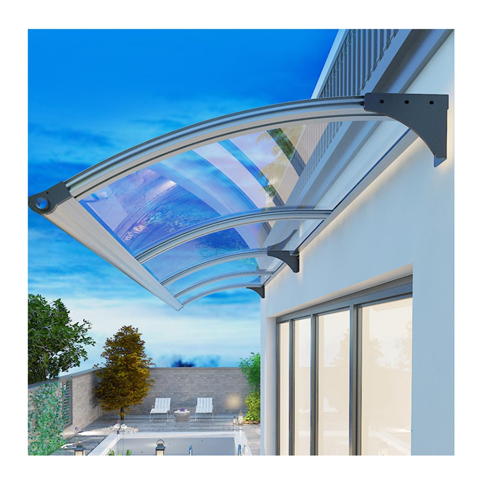 GJMSSMY Outdoor Door and Window Awning, Polycarbonate Canopy, Roof Entrance Shelter with Drainage, Rain and Snow Protection, UV-Resistant, Size: 150x210cm (59x83in)