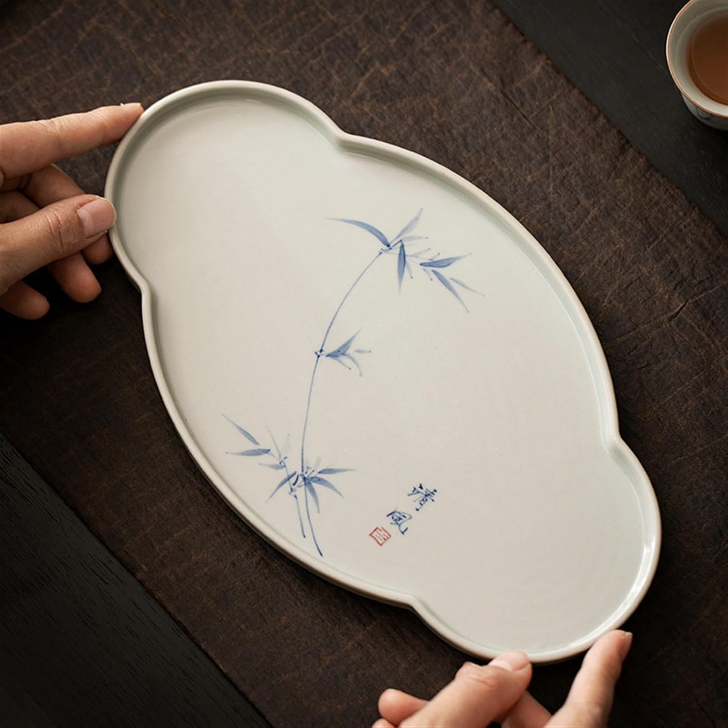 Tea Tray Creative Hand-Painted Tea Tray Tea Brewing Dry Bubble Small Tea Table Ceramic Tea Tray Kung Fu Tea Set Pot Mat Tea Sets Tray