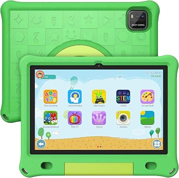 Kids Tablet with Case, 10 Inch Android 15 Tablet for Kids, 12GB3+9+64GB 1TB Expand, 6000mAh, with Case Shockproof, Dual Camera, Bluetooth, WiFi, Parental Control, Educational Games Green