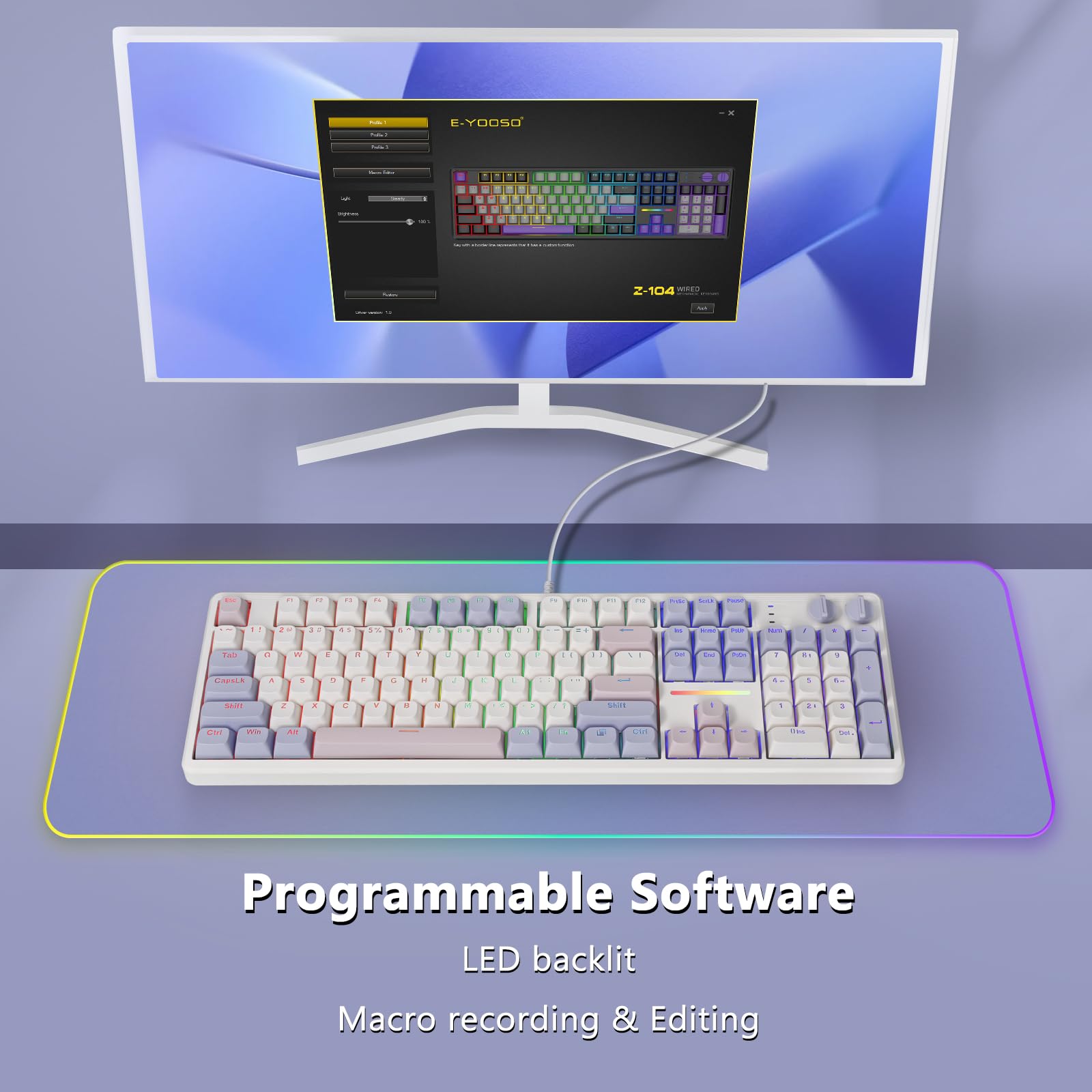 E-YOOSO Creamy Clavier mécanique filaire, structure d'étanchéité avec mousse amortissante sonore, rétroéclairage LED, remplaçable à chaud, commutateurs linéaires pré-lubrifiés, clavier de jeu