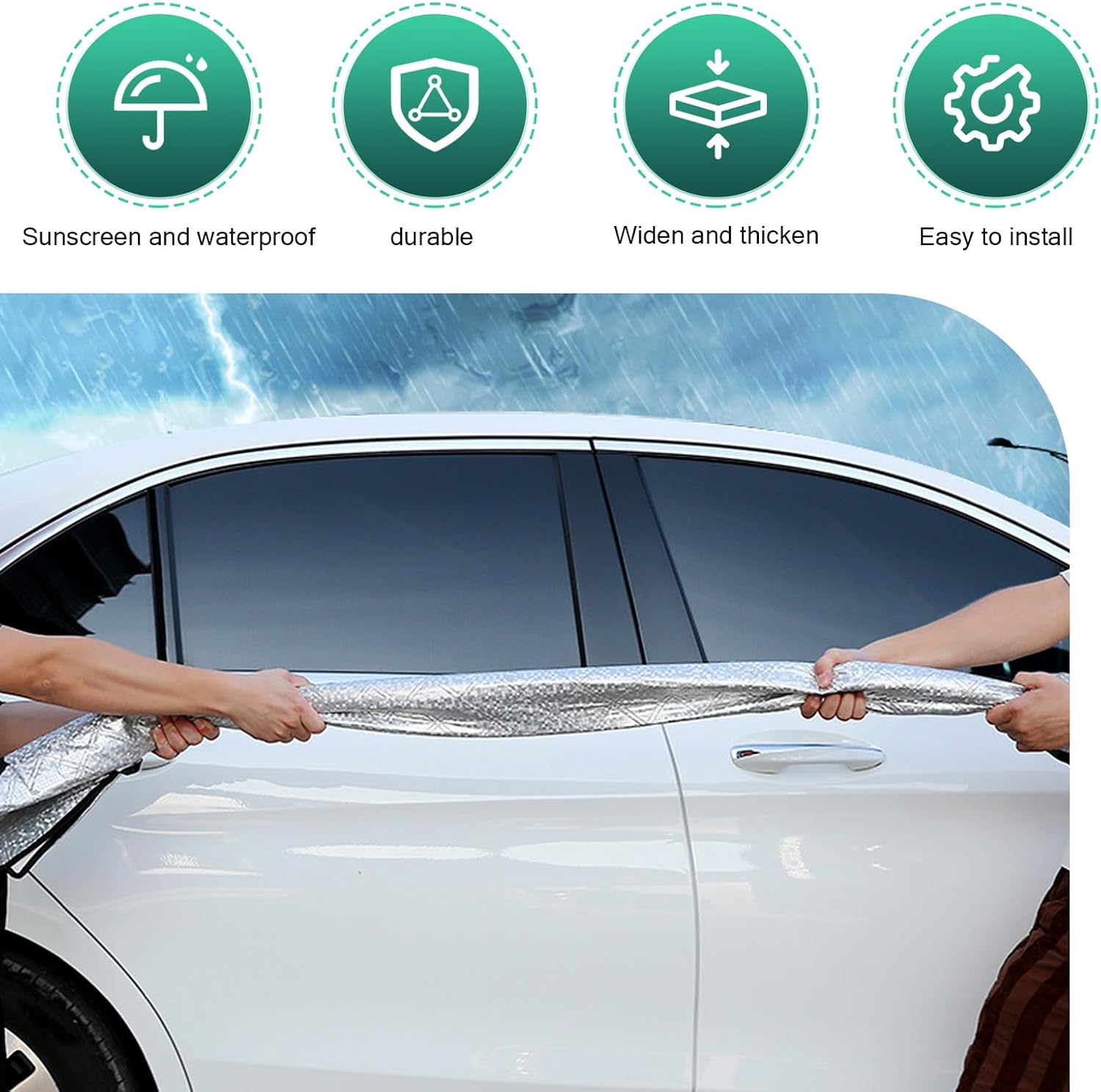 Half Car Cover for Ice and Snow, Windshield Hood Rearview Mirror All-weather Protector, Outdoor and Indoor Foldable Universal Dustproof Cover for Cars (Silver #9.18Ft x 7.87Ft x 4.75Ft)