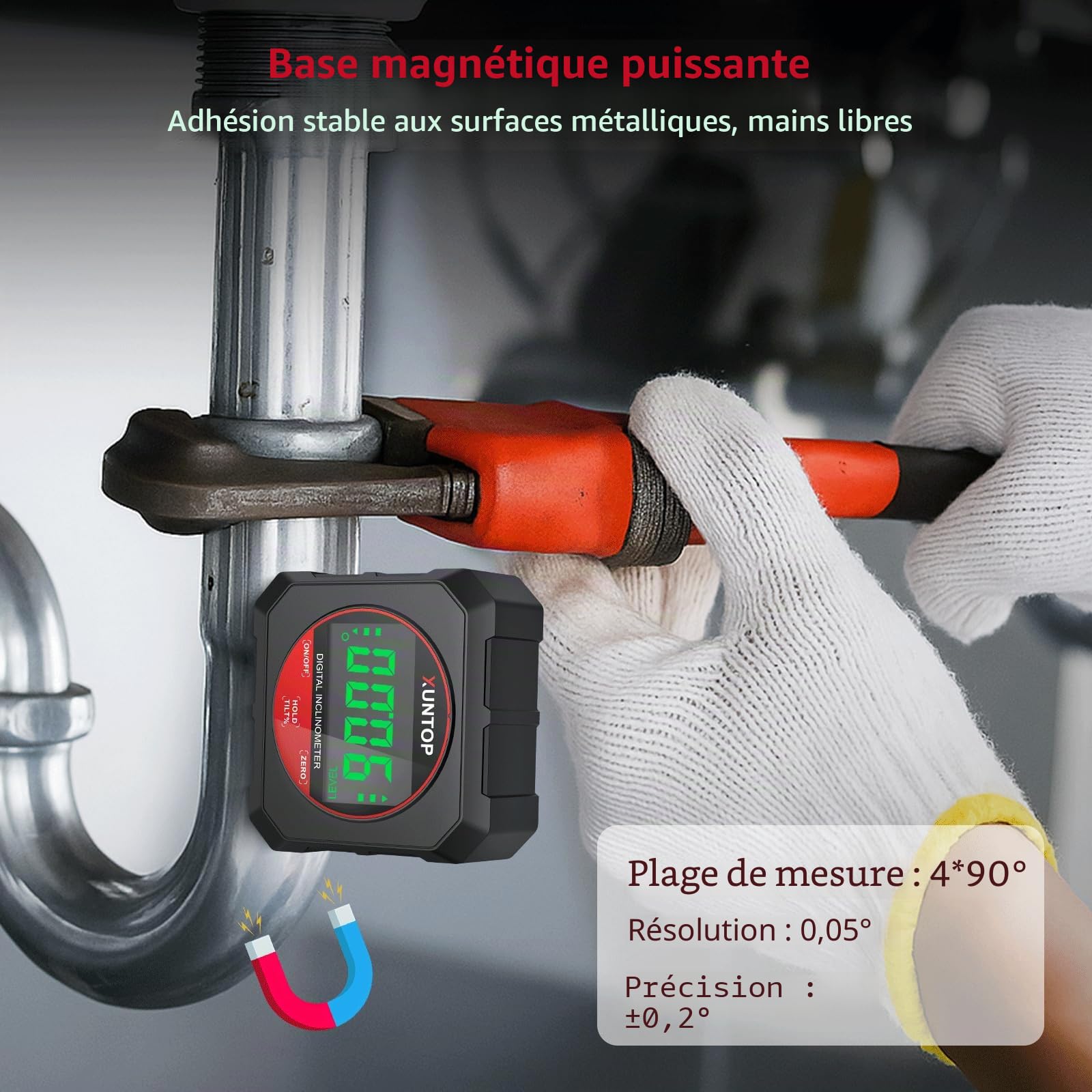 XUNTOP Inclinomètre Numérique Tactile LCD - Niveau Digital Magnétique Haute Précision 0.05° avec Écran Sensible au Toucher, Fonction ZERO et Mesure Relative, pour Menuiserie, Bricolage, Construction