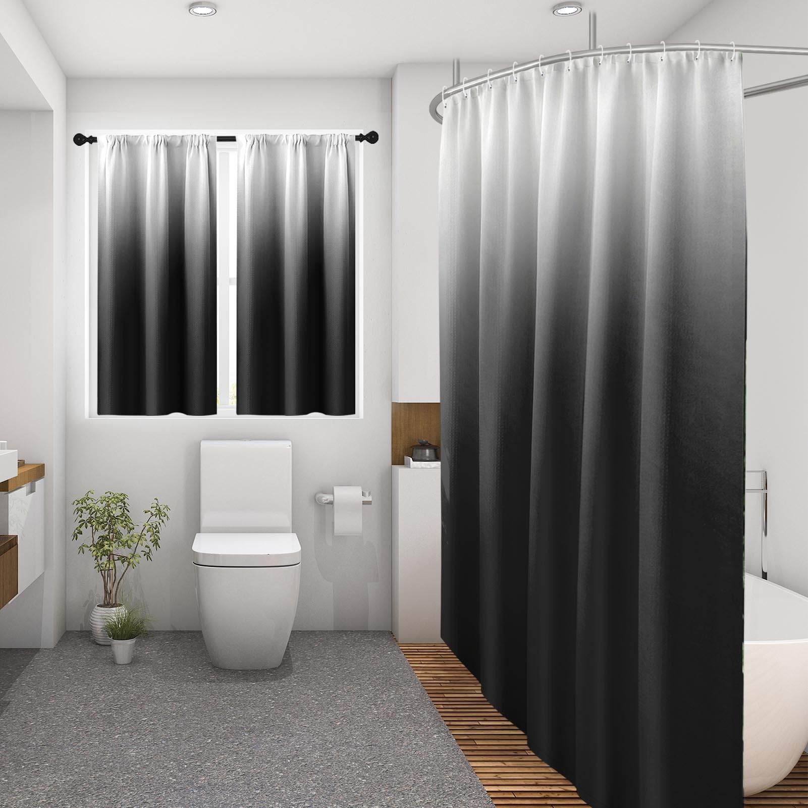 Duschvorhang-Set, Ombré-Stil, Waffelstruktur, moderner Farbverlauf, Badezimmerfenster, wasserdicht, Duschvorhänge für Badezimmer-Dekor