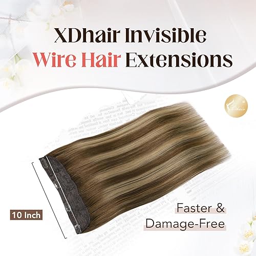 Miniatura 2 de XDhair Extensiones de cabello humano real con alambre, 18 pulgadas, 3.00 oz, balayage, color marrón chocolate a rubio caramelo, extensiones de
