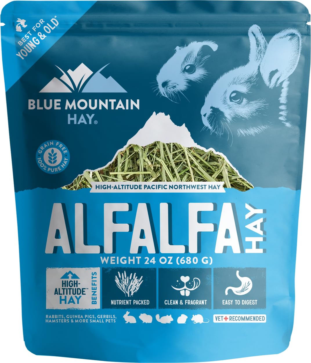 Blue Mountain Hay Bio-Alfalfa-Heu in hoher Höhe (680 ml), reich an Proteinfasern und mineralreich, weiche Blattstruktur mit hoher Blatthaltung, hochwertiges Futter für kleine Haustiere und Bauernhöfe