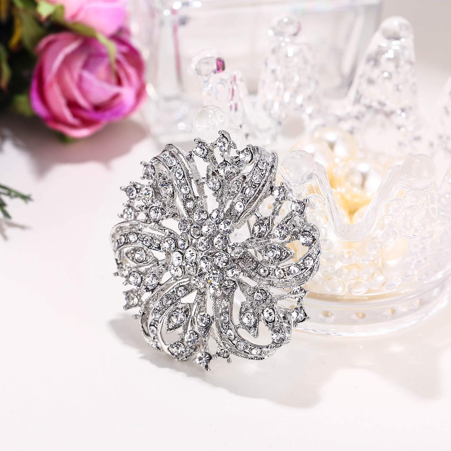 Ever Faith Spilla Cristallo Austriaca Ispirato Fiore Matrimonio Elegante Spilla Trasparente Argento-fondo