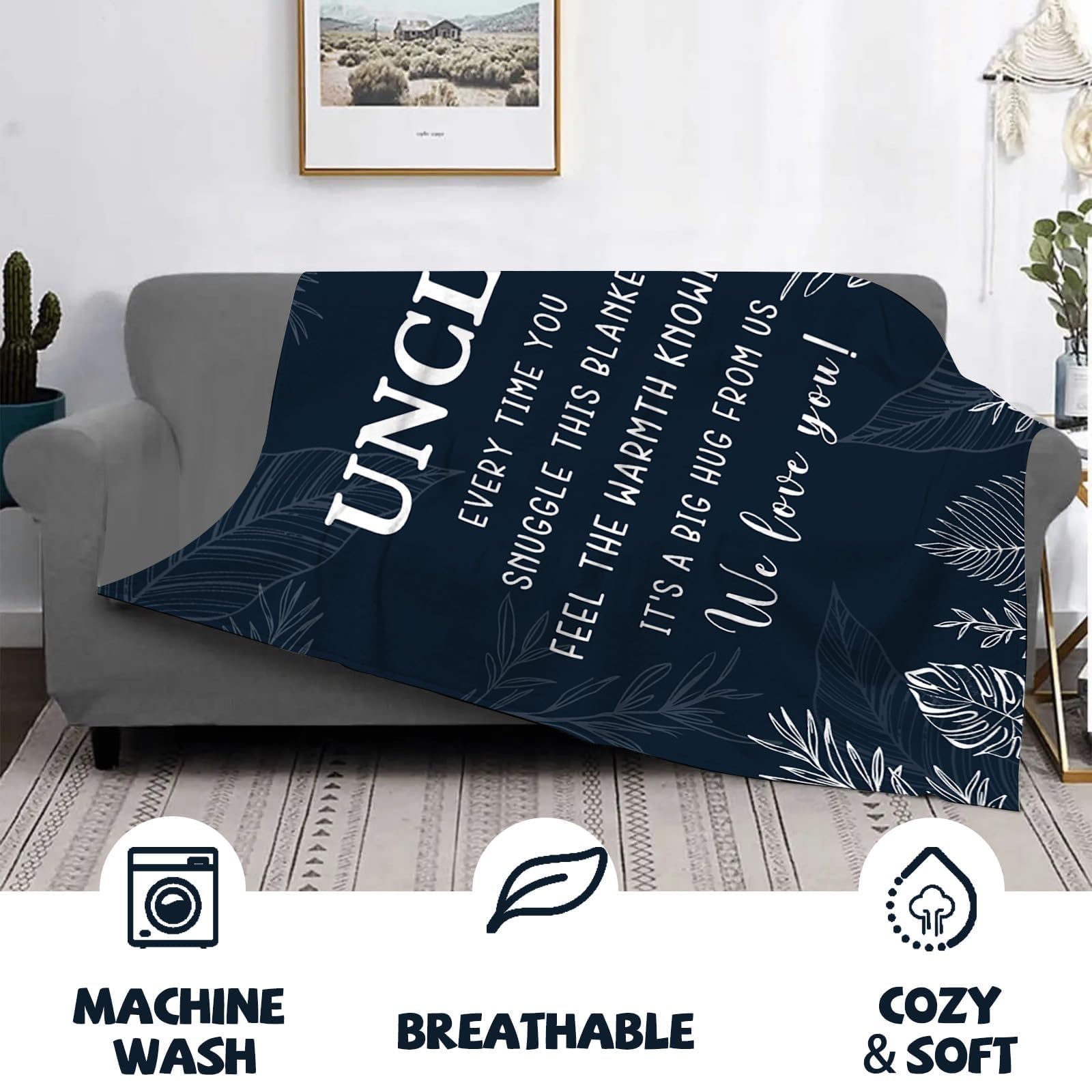 Uncle Gifts - Best Uncle Blanket for Fathers Day, Birthday, Christmas & Thanksgiving - 50" x 60"