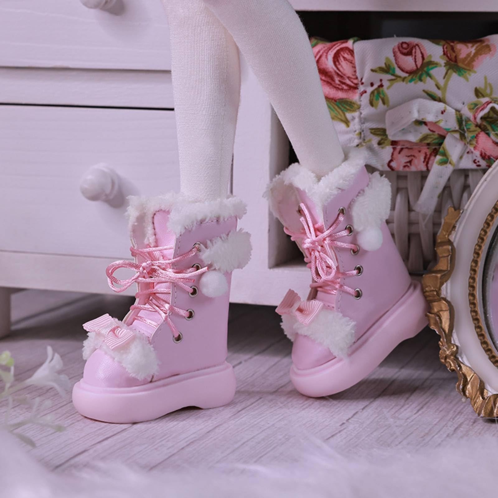 Gralara Bjd Puppenstiefel mit Kunstfell winterlich Puppenschuhe dicksohlig für Puppensammler, Puppen-Styling , Schwarz