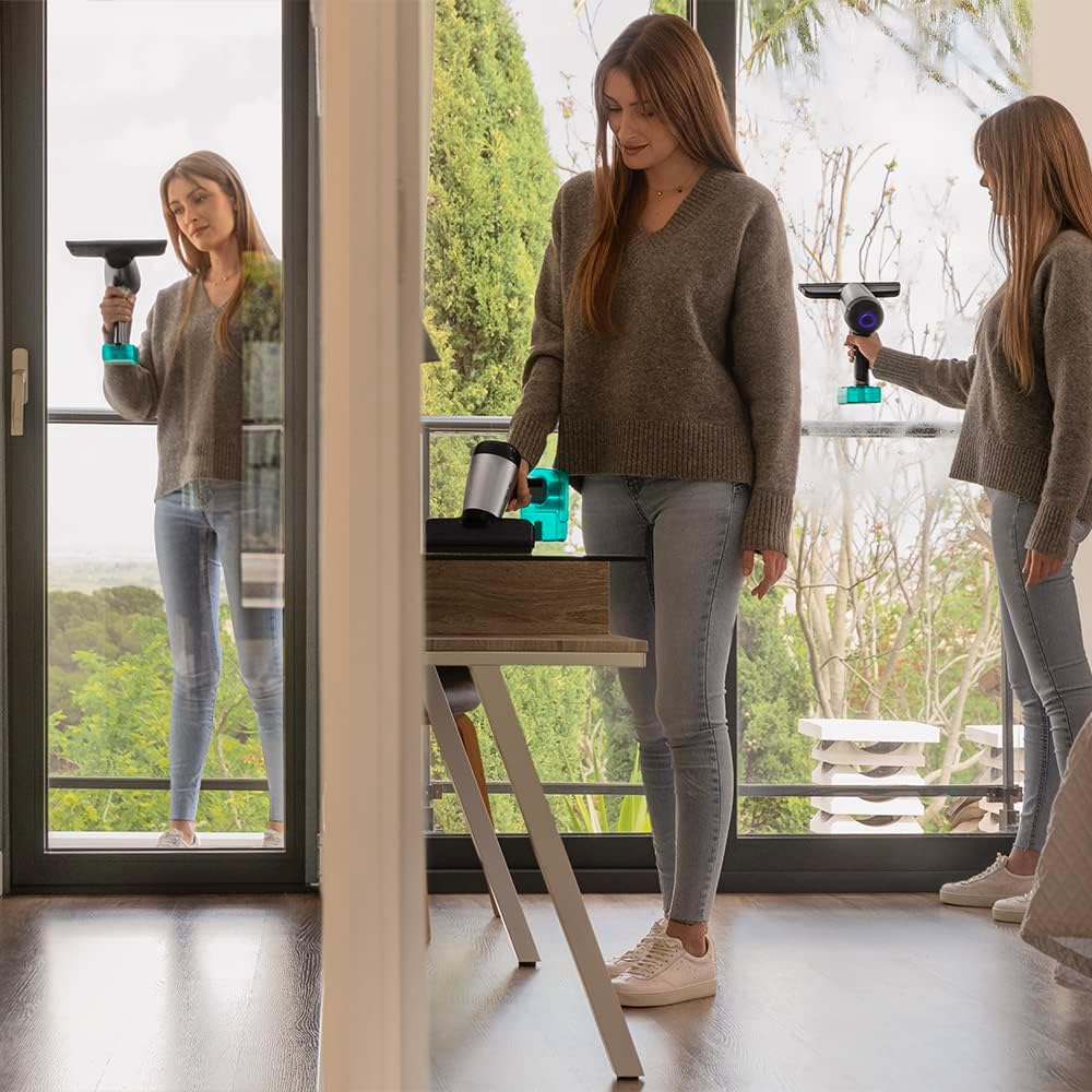 Woman using a window cleaning device