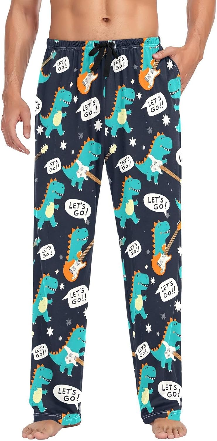 ALAZA Cute Dinosaurs Dino Music Men's Pajama Pants Men Cotton Pajama Bottoms with Pockets, S