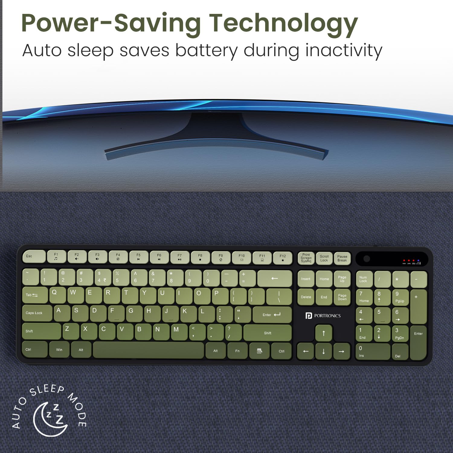 Portronics Key11 Combo Rechargeable Wireless Keyboard and Mouse Set, Bluetooth 5.3&2.4GHz Wireless,Type-C Fast Charging,Gradient Keys, Noiseless Typing, High Precision Mouse, for PC&Laptop(Green) — Amazon image 7