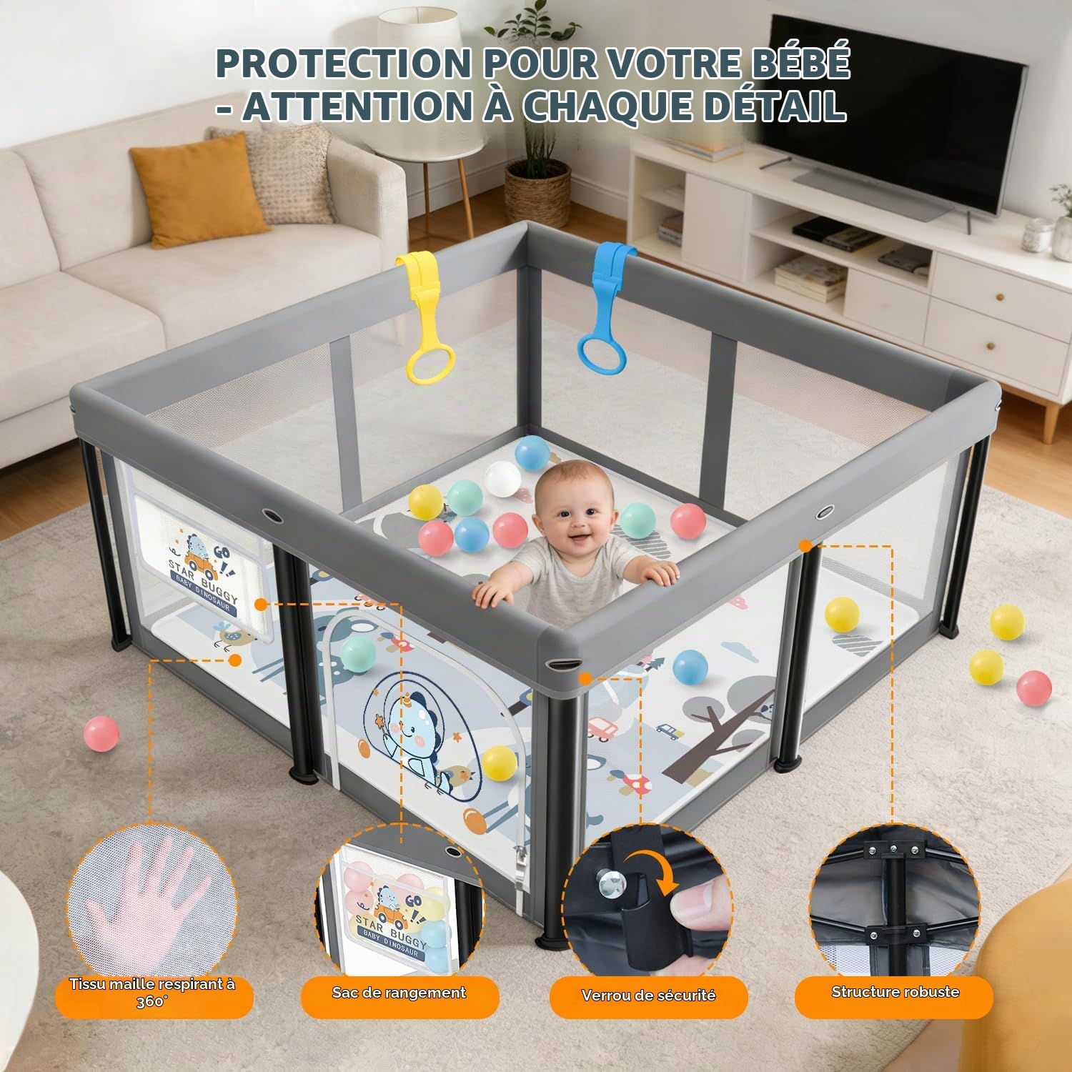 Parc pour bébé pliable 127 x 127 cm avec matelas 2
