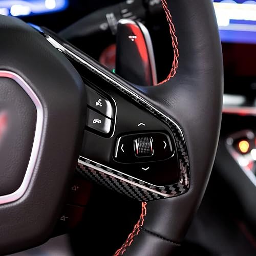 Miniatura 5 de AIRSPEED Calcomanía para cubierta del marco del volante C8 de fibra de carbono real marco central del volante calcomanía decorativa para Corvette C8