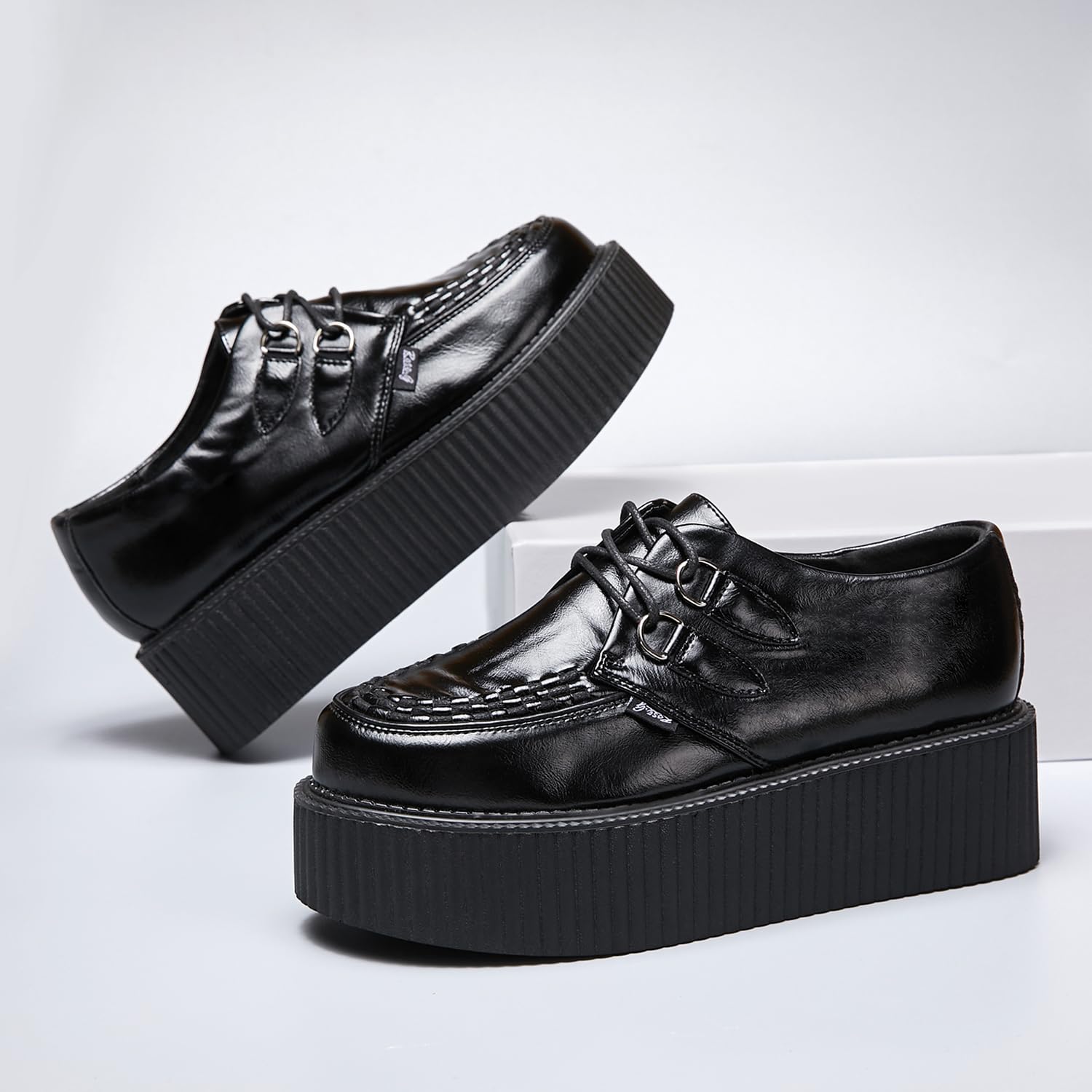 RoseG Creepers Chaussures richelieu plates en cuir Oxford pour femme