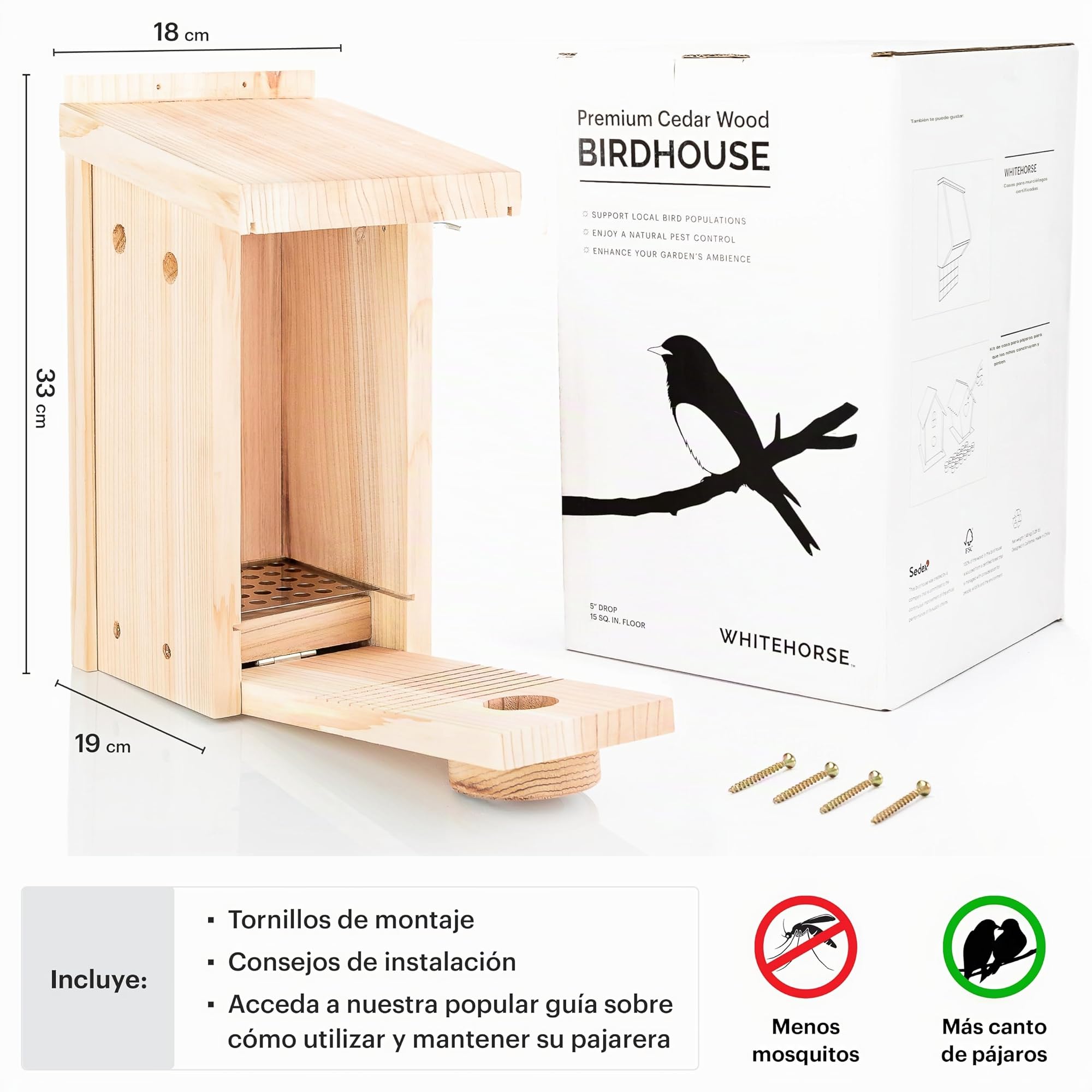 WHITEHORSE Casa para Pájaros de Primera Calidad, Caja Nido con Construcción Certificada, Ideal para Observar Aves y Apoyar a Las Especies Europeas
