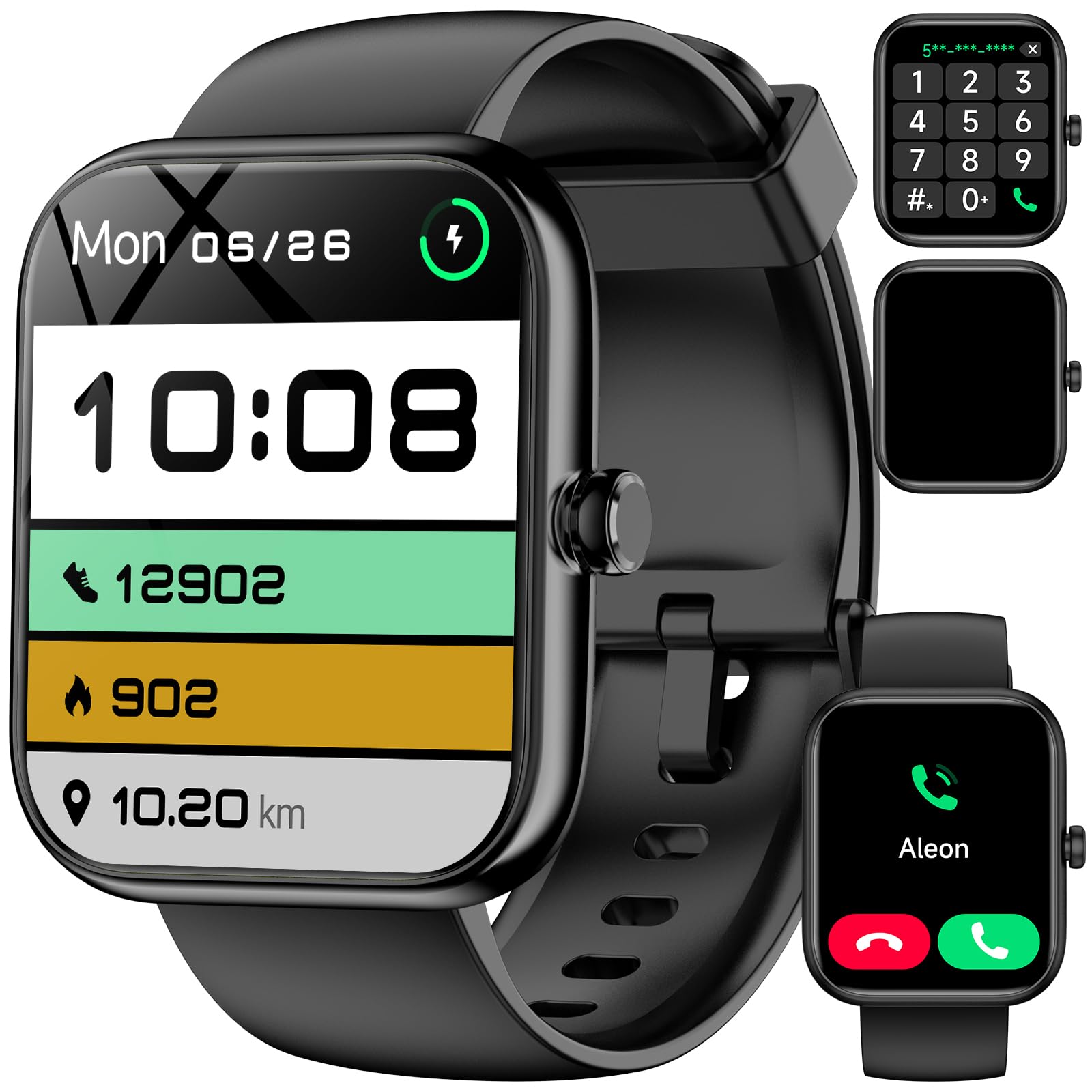 Smart Watch with Alexa Built-in, 1.83" HD Touchscreen Fitness Tracker, Bluetooth Notifications/Calls, IP68 Waterproof, 120+ Sport Modes, 24/7 Heart Rate &amp; Sleep Monitor for iPhone Android iOS (Black)